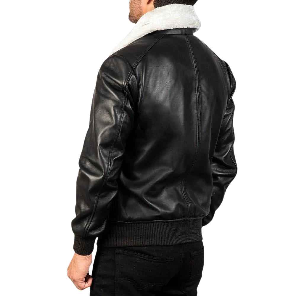 MEN’S AIRIN G-1 BLACK & WHITE FAUX COLLAR LEATHER JACKET