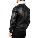 MEN’S AIRIN G-1 BLACK & WHITE FAUX COLLAR LEATHER JACKET