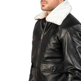 MEN’S AIRIN G-1 BLACK & WHITE FAUX COLLAR LEATHER JACKET