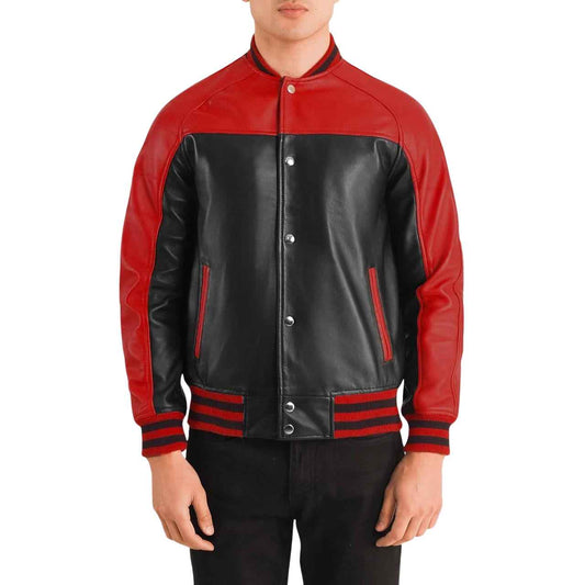 MEN'S BLACK & RED LEATHER VARSITY JACKET