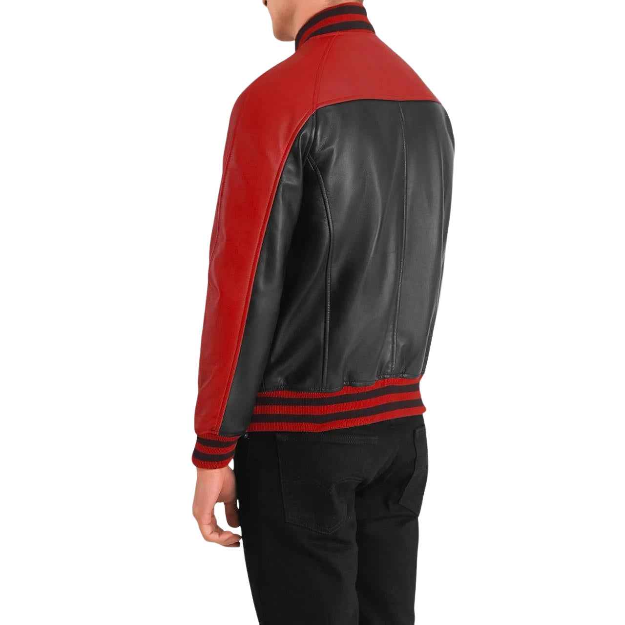 MEN'S BLACK & RED LEATHER VARSITY JACKET