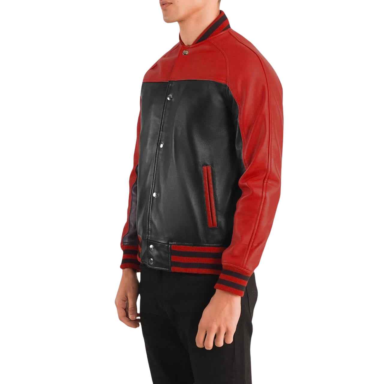 MEN'S BLACK & RED LEATHER VARSITY JACKET