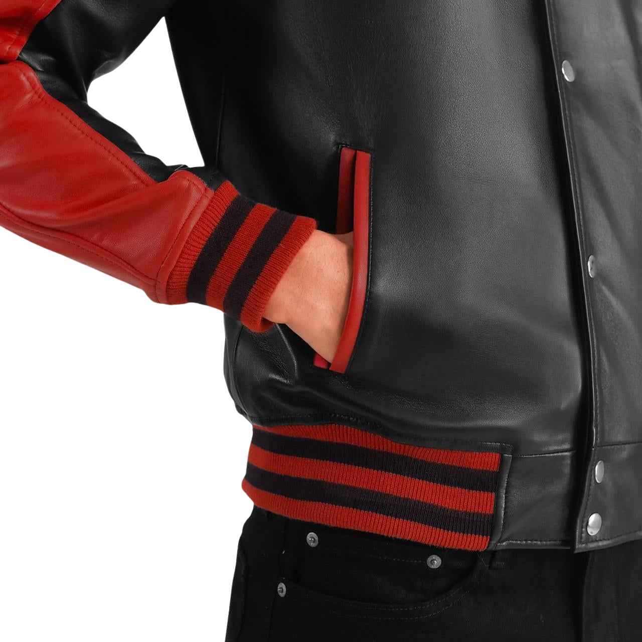 MEN'S BLACK & RED LEATHER VARSITY JACKET