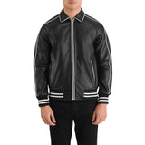 MEN'S BLACK LEATHER VARSITY JACKET