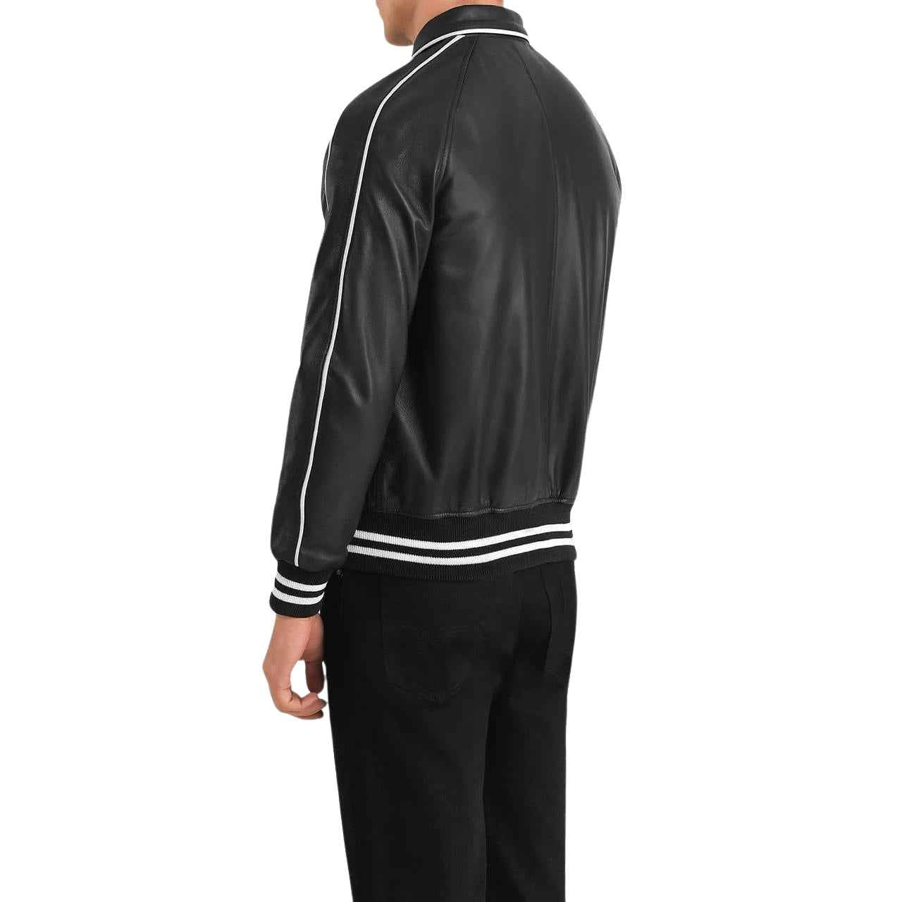 MEN'S BLACK LEATHER VARSITY JACKET