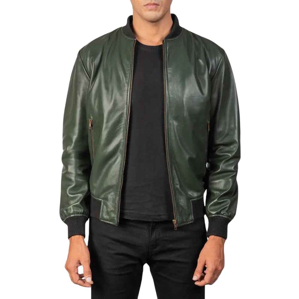 MEN’S FOREST GREEN LEATHER JACKET