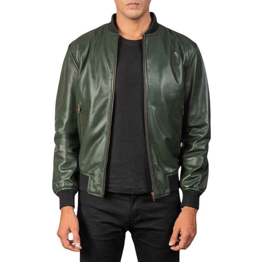 MEN’S FOREST GREEN LEATHER JACKET