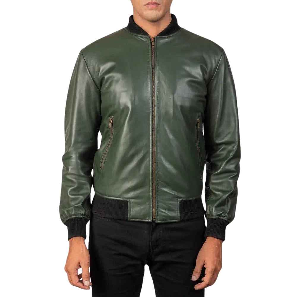 MEN’S FOREST GREEN LEATHER JACKET