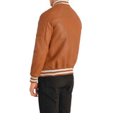 MEN'S TAN BROWN LEATHER VARSITY JACKET