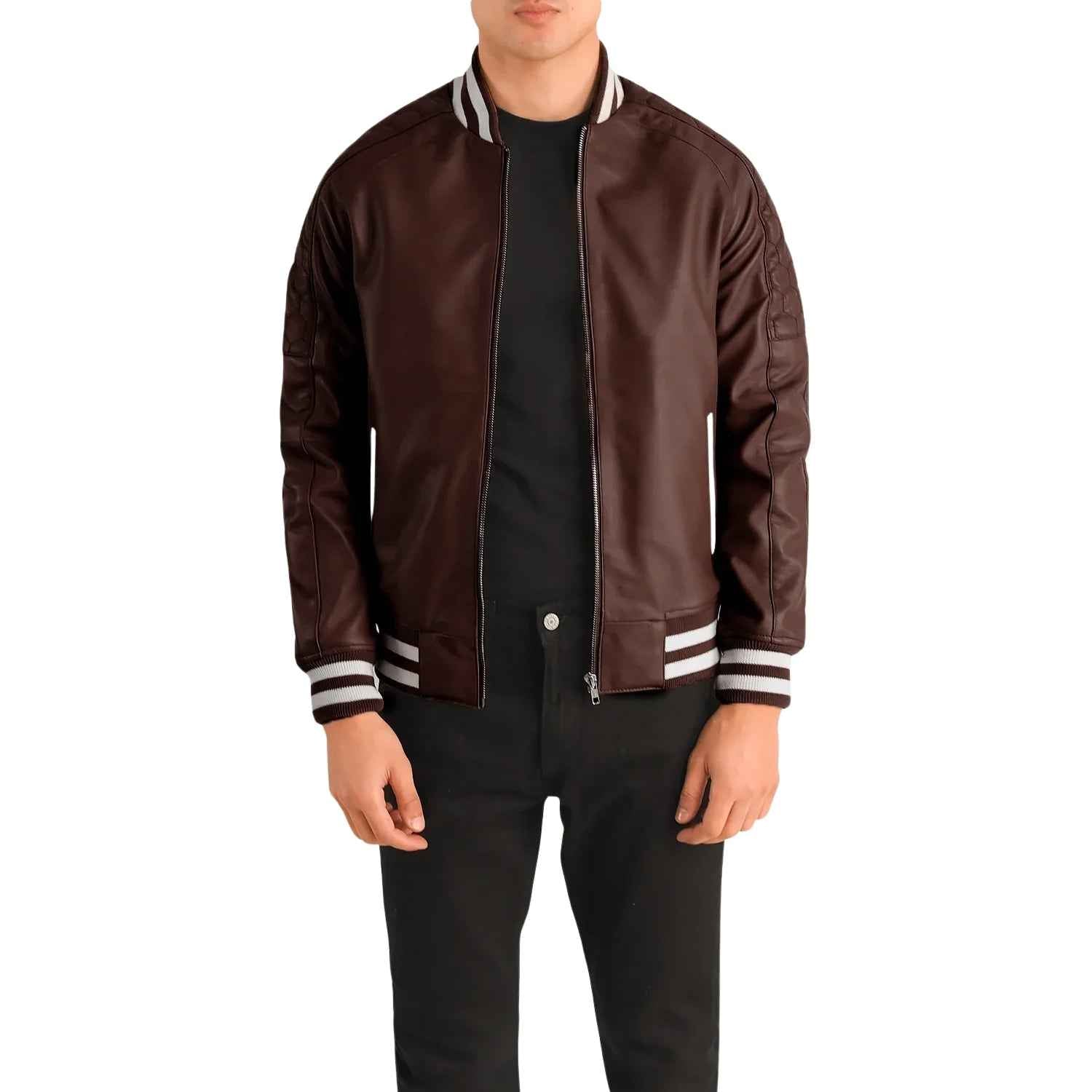 MEN'S MAROON LEATHER VARSITY JACKET