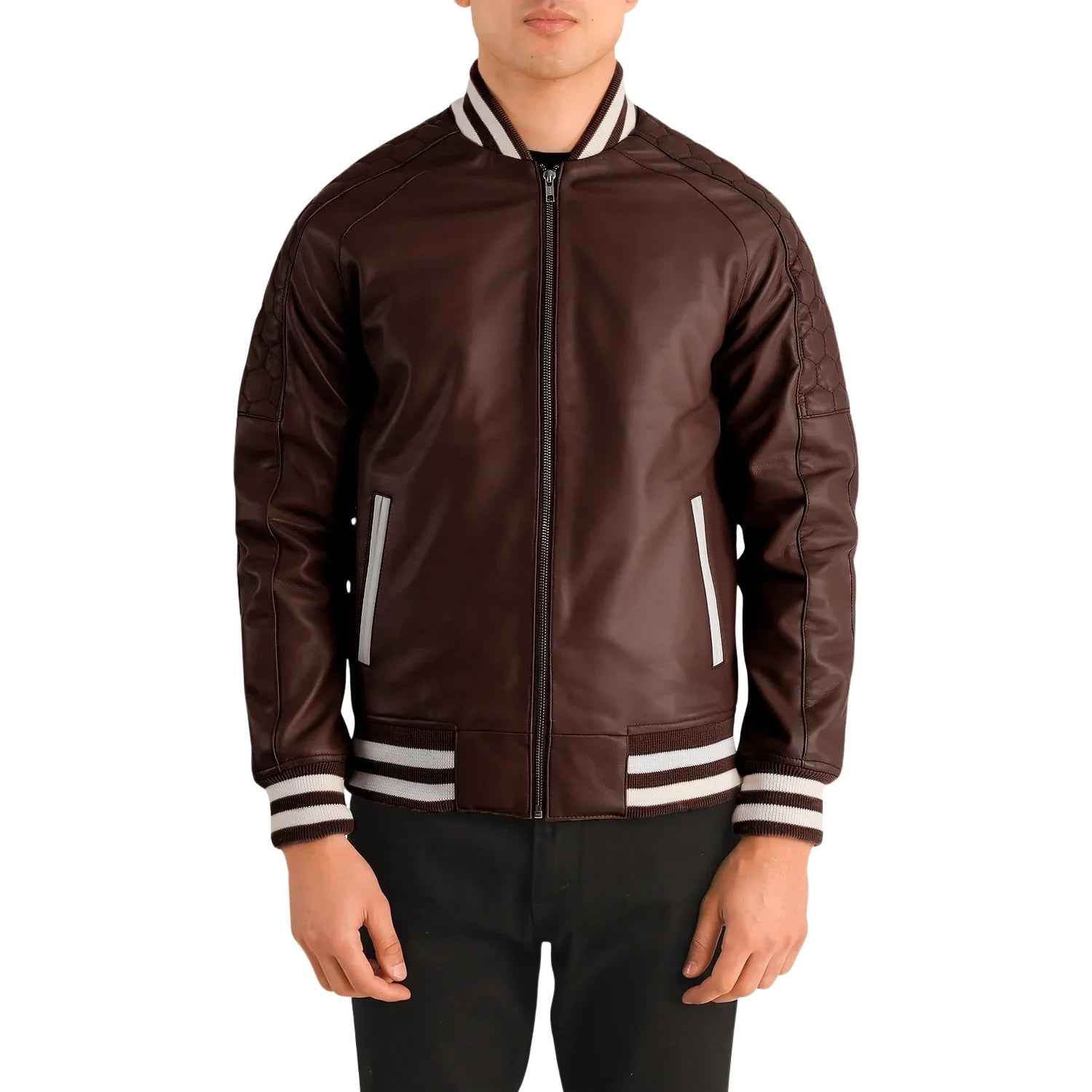 MEN'S MAROON LEATHER VARSITY JACKET