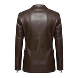 MEN'S SLIM FIT BROWN LEATHER BLAZER COAT