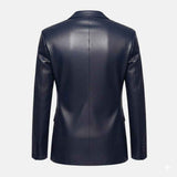 MEN'S SLIM FIT NAVY BLUE LEATHER BLAZER COAT