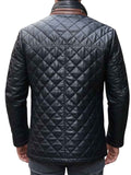 MEN'S QUILTED BLACK LEATHER JACKET WITH BROWN COLLAR
