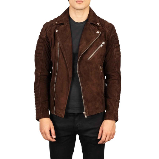 MEN'S MOCHA SUEDE BIKER LEATHER JACKET