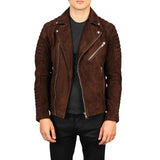 MEN'S MOCHA SUEDE BIKER LEATHER JACKET