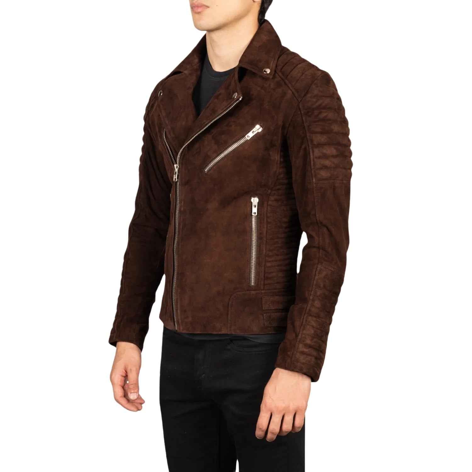 MEN'S MOCHA SUEDE BIKER LEATHER JACKET