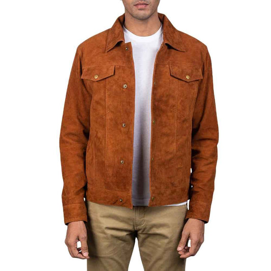 MEN'S STALLON BROWN SUEDE TRUCKER JACKET