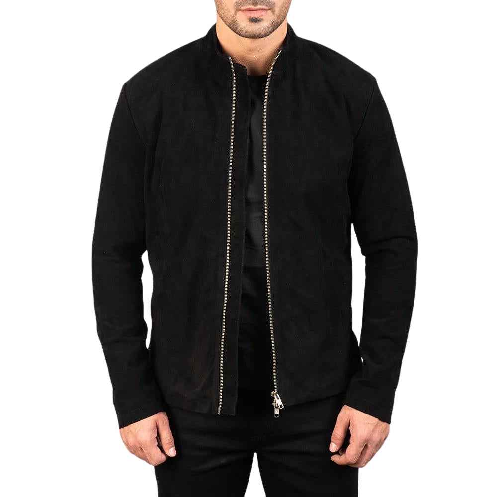 MEN’S CHARCOAL BLACK SUEDE LEATHER JACKET