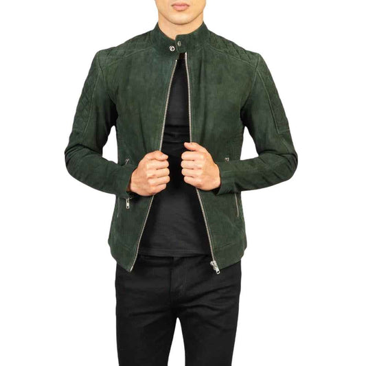 MEN’S FERNANDO QUILTED GREEN SUEDE LEATHER JACKET