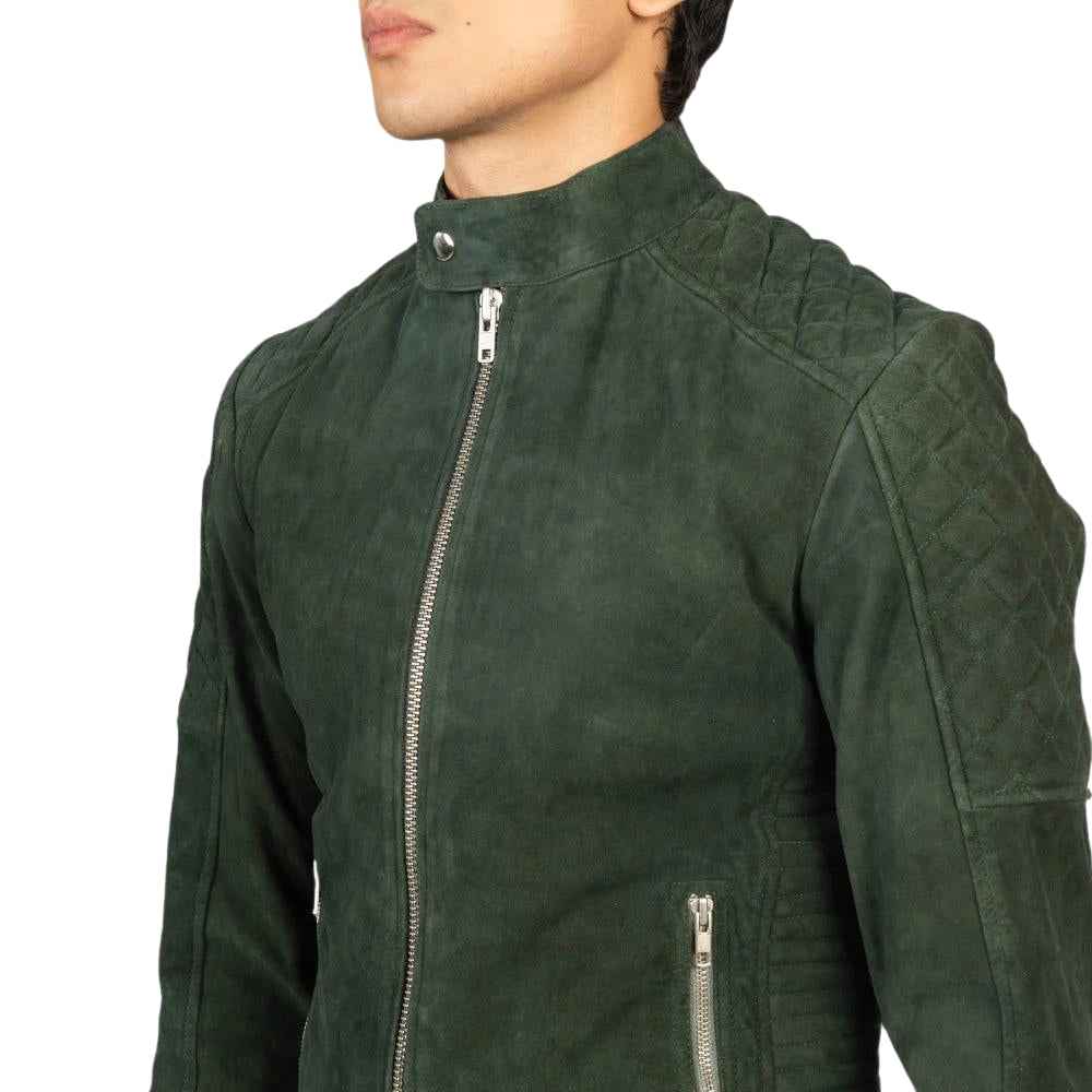 MEN’S FERNANDO QUILTED GREEN SUEDE LEATHER JACKET