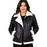 WOMEN'S BLACK LEATHER B3 SHEARLING BOMBER JACKET