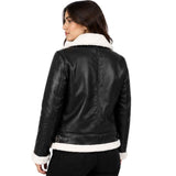 WOMEN'S BLACK LEATHER B3 SHEARLING BOMBER JACKET