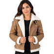 WOMEN'S TAN BROWN LEATHER B3 SHEARLING BOMBER JACKET