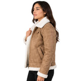WOMEN'S TAN BROWN LEATHER B3 SHEARLING BOMBER JACKET