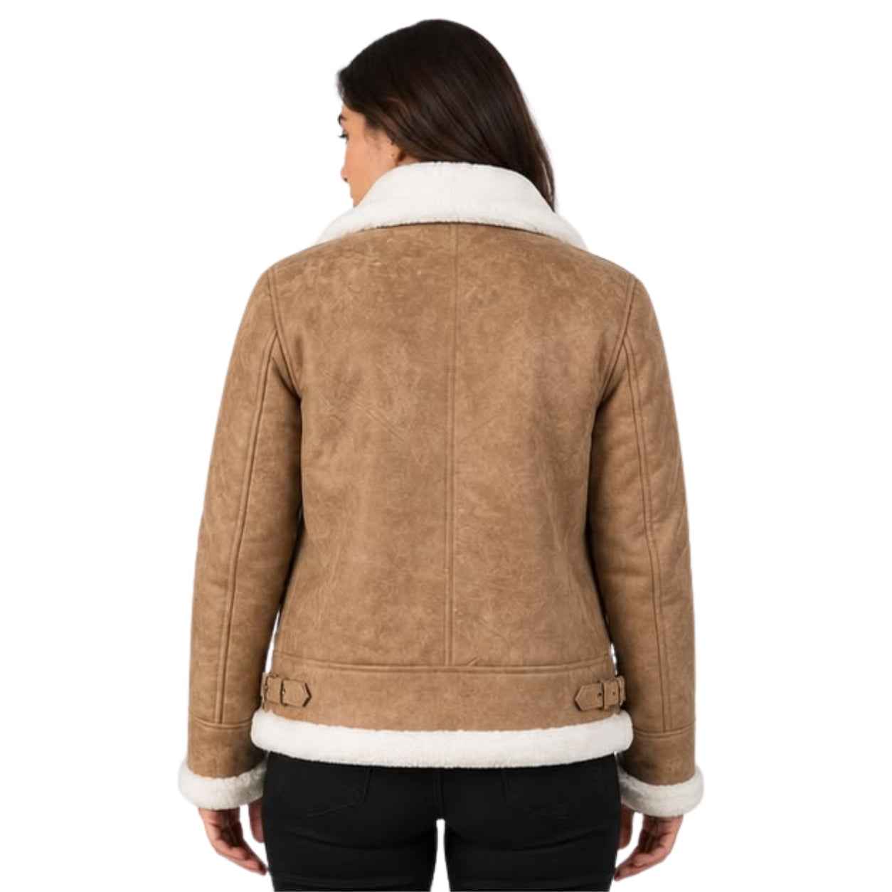 WOMEN'S TAN BROWN LEATHER B3 SHEARLING BOMBER JACKET