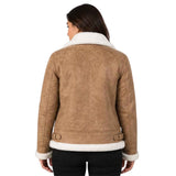 WOMEN'S TAN BROWN LEATHER B3 SHEARLING BOMBER JACKET