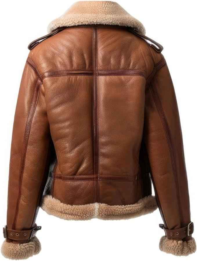 WOMEN'S BROWN LEATHER SHEARLING BOMBER JACKET