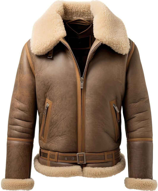 WOMEN'S BROWN LEATHER AVIATOR SHEARLING BOMBER JACKET