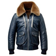 WOMEN'S NAVY BLUE LEATHER SHEARLING BOMBER JACKET