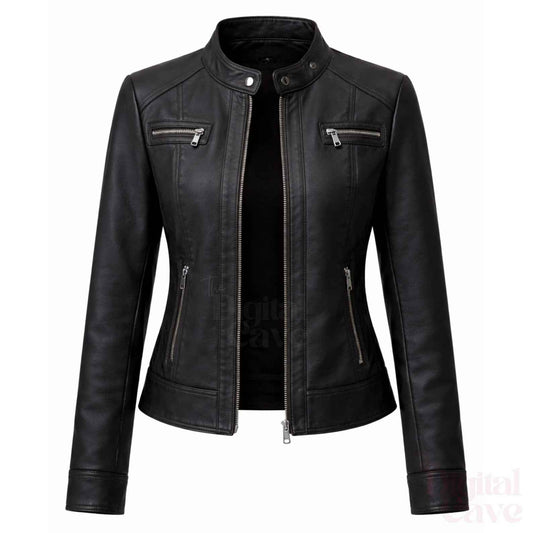WOMEN'S CLASSIC BLACK LEATHER BIKER JACKET
