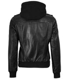 WOMEN'S BLACK LEATHER BIKER STYLE JACKET WITH HOODED