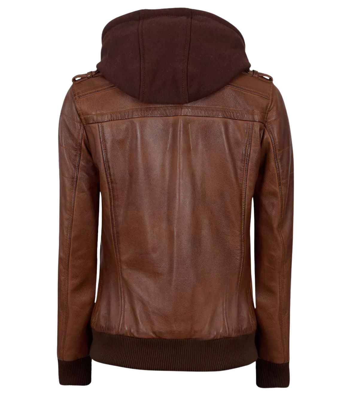 WOMEN'S BROWN LEATHER BIKER STYLE JACKET WITH HOODED