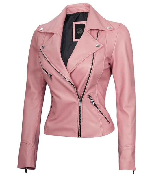 WOMEN'S PINK LEATHER BIKER JACKET