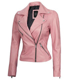 WOMEN'S PINK LEATHER BIKER JACKET