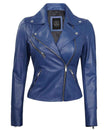 WOMEN'S BLUE LEATHER BIKER JACKET