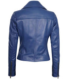 WOMEN'S BLUE LEATHER BIKER JACKET