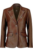 WOMEN'S SLIM FIT CLASSIC BROWN LEATHER BLAZER COAT