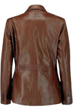 WOMEN'S SLIM FIT CLASSIC BROWN LEATHER BLAZER COAT
