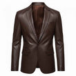 WOMEN'S SLIM FIT BROWN LEATHER BLAZER COAT