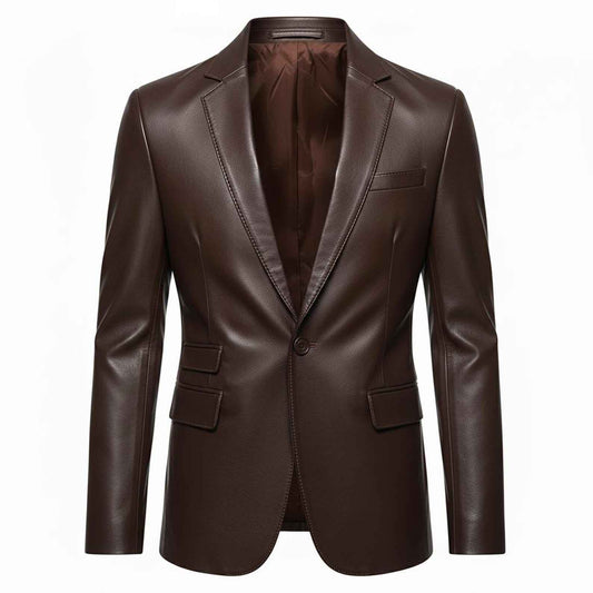 WOMEN'S SLIM FIT BROWN LEATHER BLAZER COAT