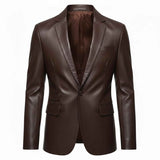 WOMEN'S SLIM FIT BROWN LEATHER BLAZER COAT