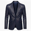 WOMEN'S SLIM FIT NAVY BLUE LEATHER BLAZER COAT